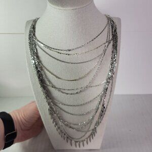 Stella & Dot Lindsay Layered Silver-Tone Chain Necklace With Teardrop Accents